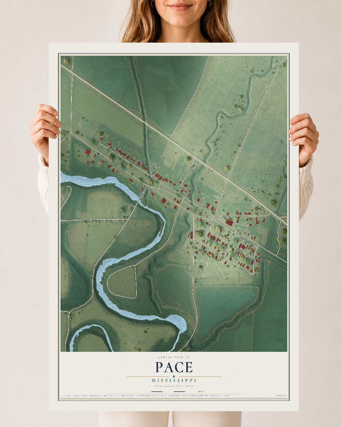 Map of Pace, Mississippi, 24 x 36 inch unframed archival matte print