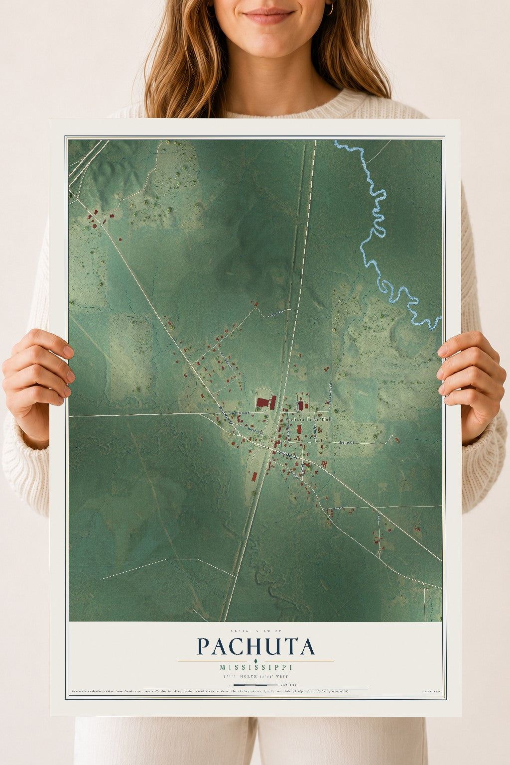 Map of Pachuta, Mississippi, 18 x 24 inch unframed archival matte print