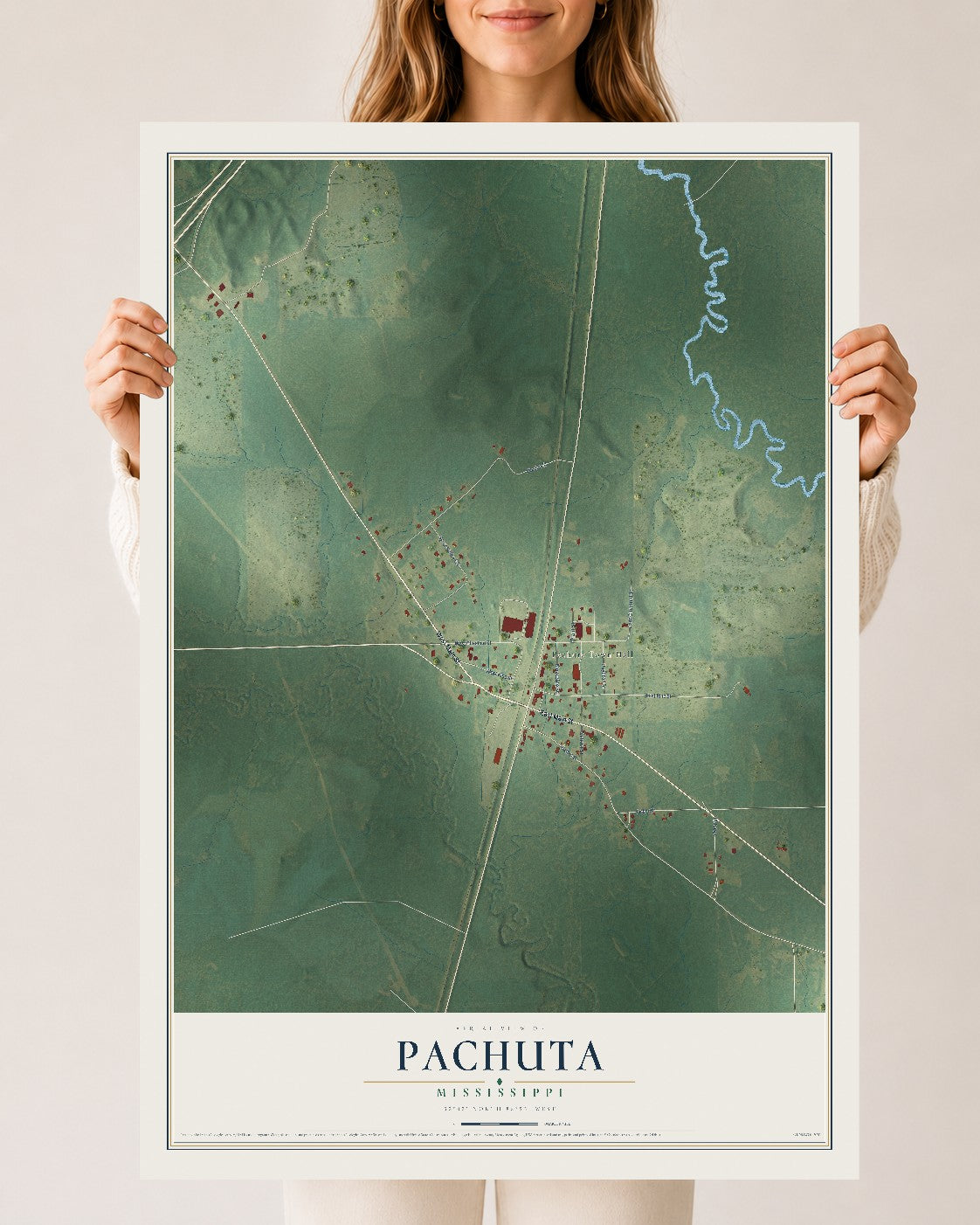 Map of Pachuta, Mississippi, 24 x 36 inch unframed archival matte print