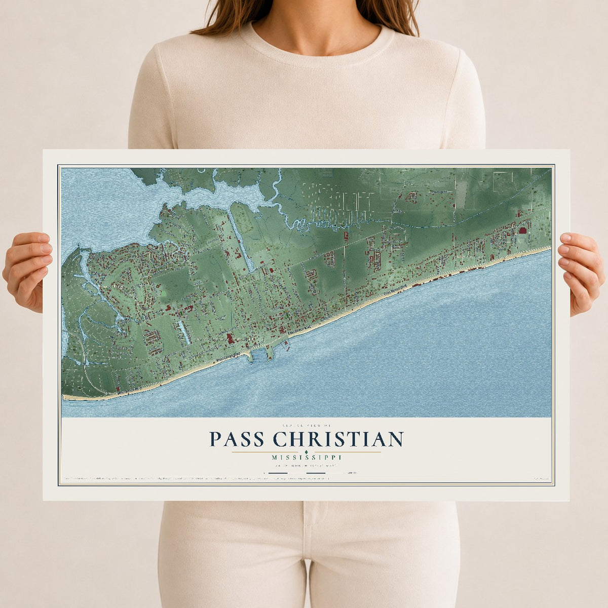 Map of Pass Christian, Mississippi, 12 x 18 inch unframed archival matte print