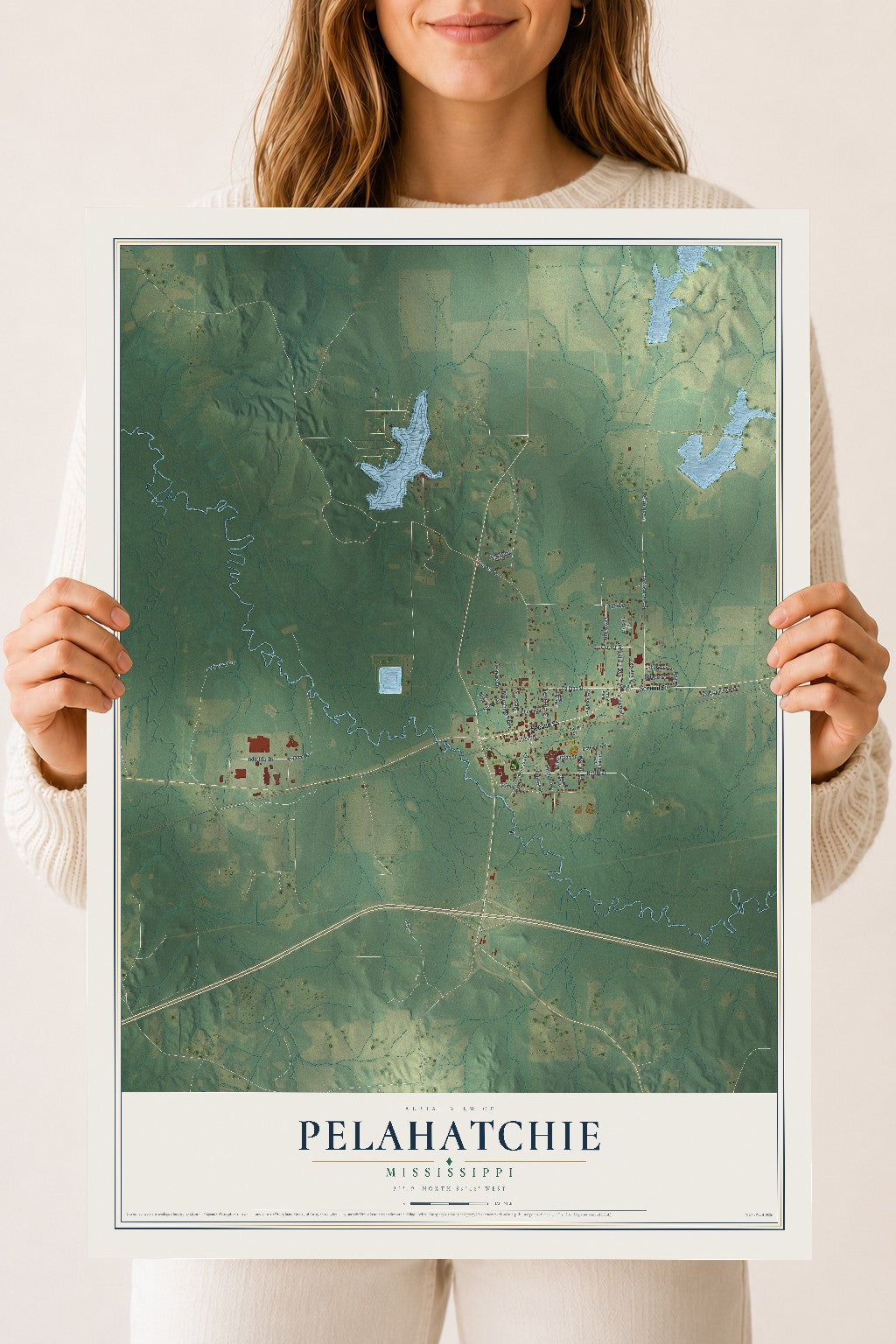 Map of Pelahatchie, Mississippi, 18 x 24 inch unframed archival matte print