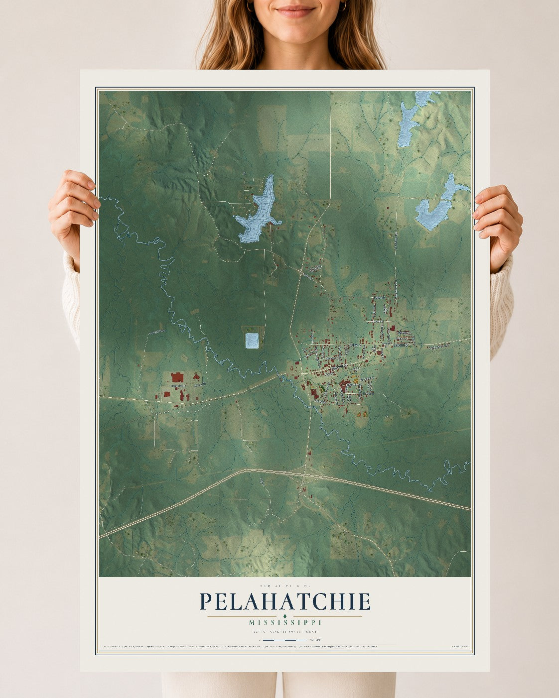 Map of Pelahatchie, Mississippi, 24 x 36 inch unframed archival matte print