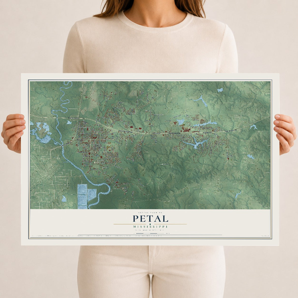Map of Petal, Mississippi, 12 x 18 inch unframed archival matte print
