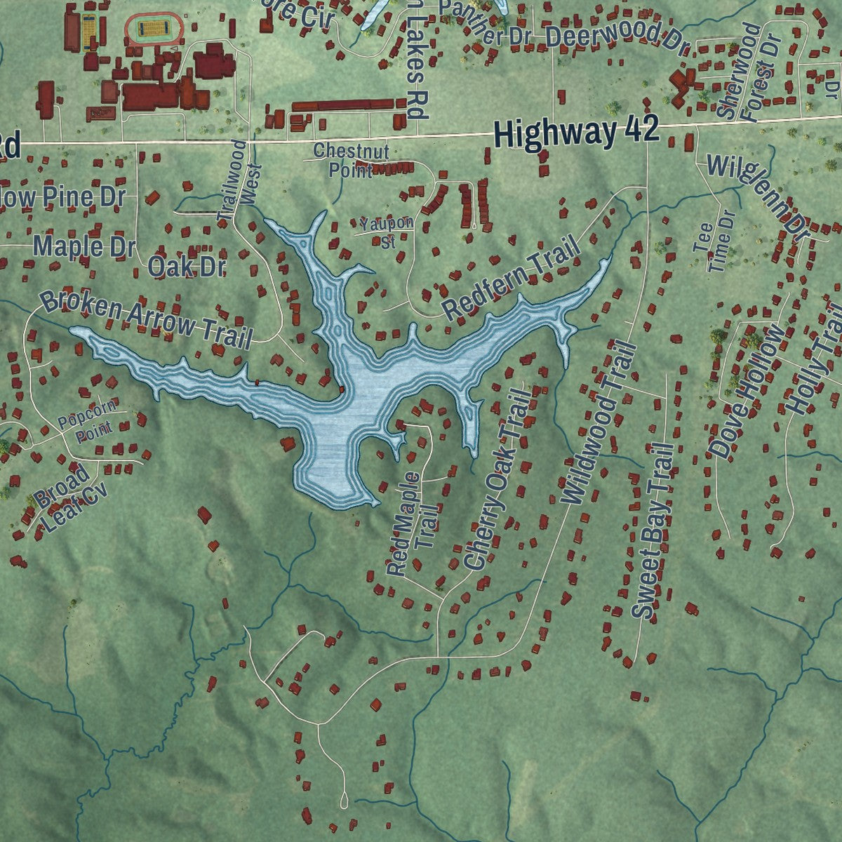 Second close-up of the map of Petal, Mississippi print showing more streets and buildings