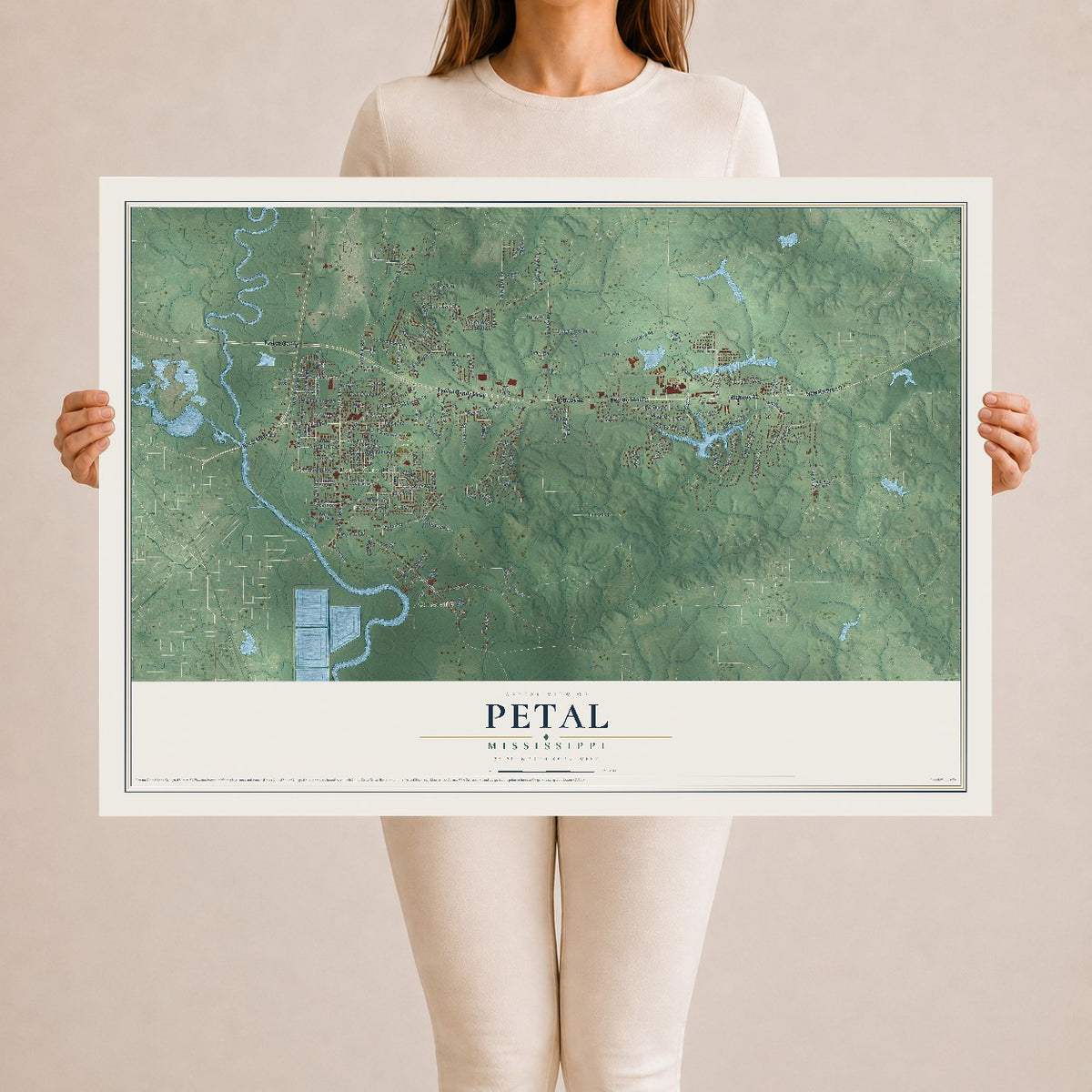 Map of Petal, Mississippi, 24 x 36 inch unframed archival matte print