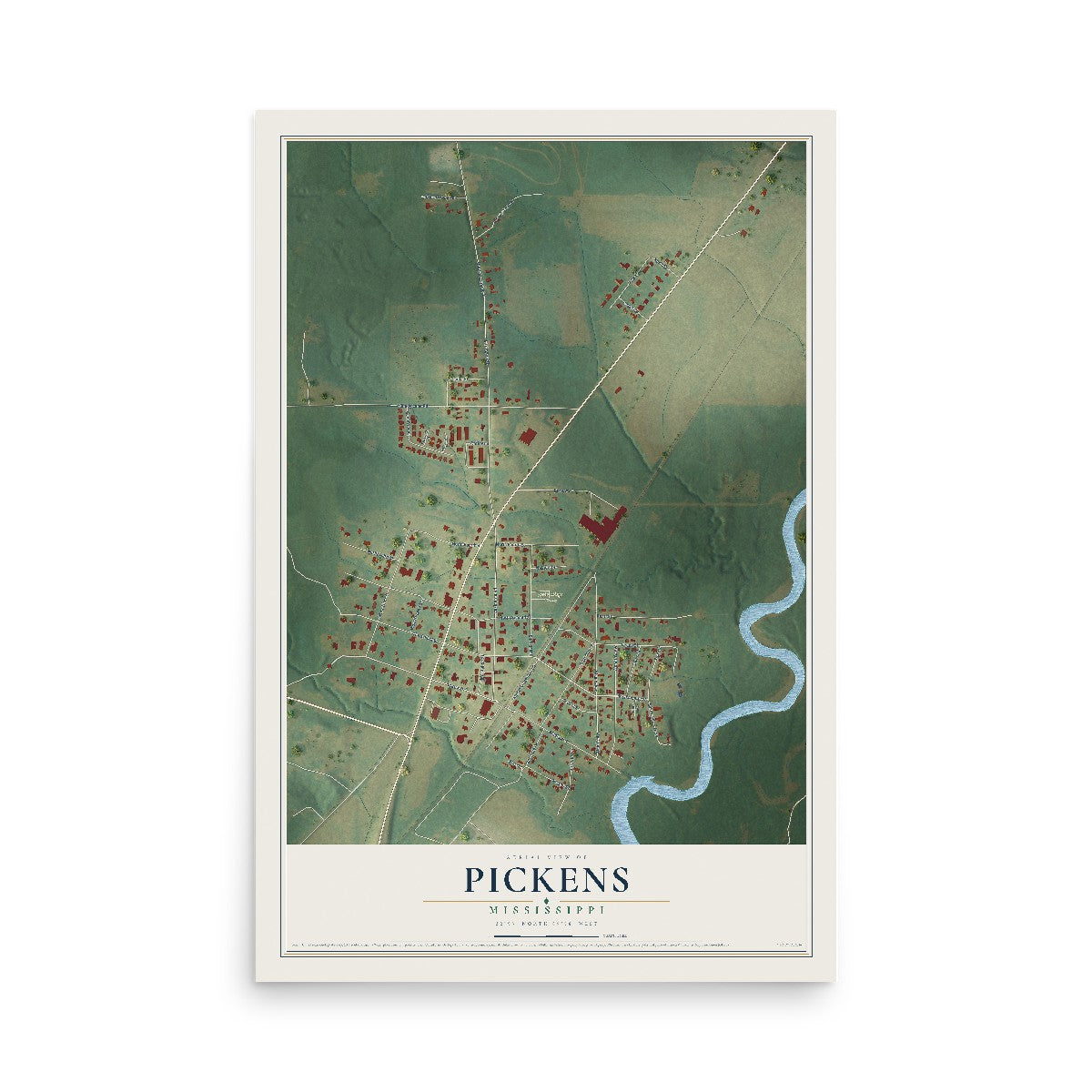 Map of Pickens, Mississippi, 12 x 18 inch unframed archival matte print