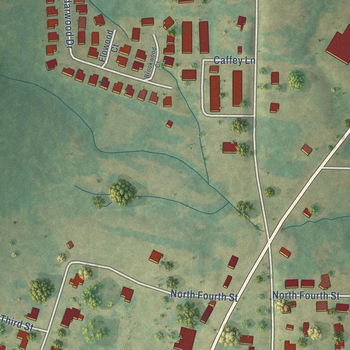 Second close-up of the map of Pickens, Mississippi print showing more streets and buildings