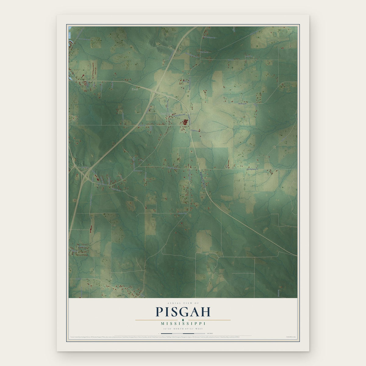 Pisgah, Mississippi map print, the full design