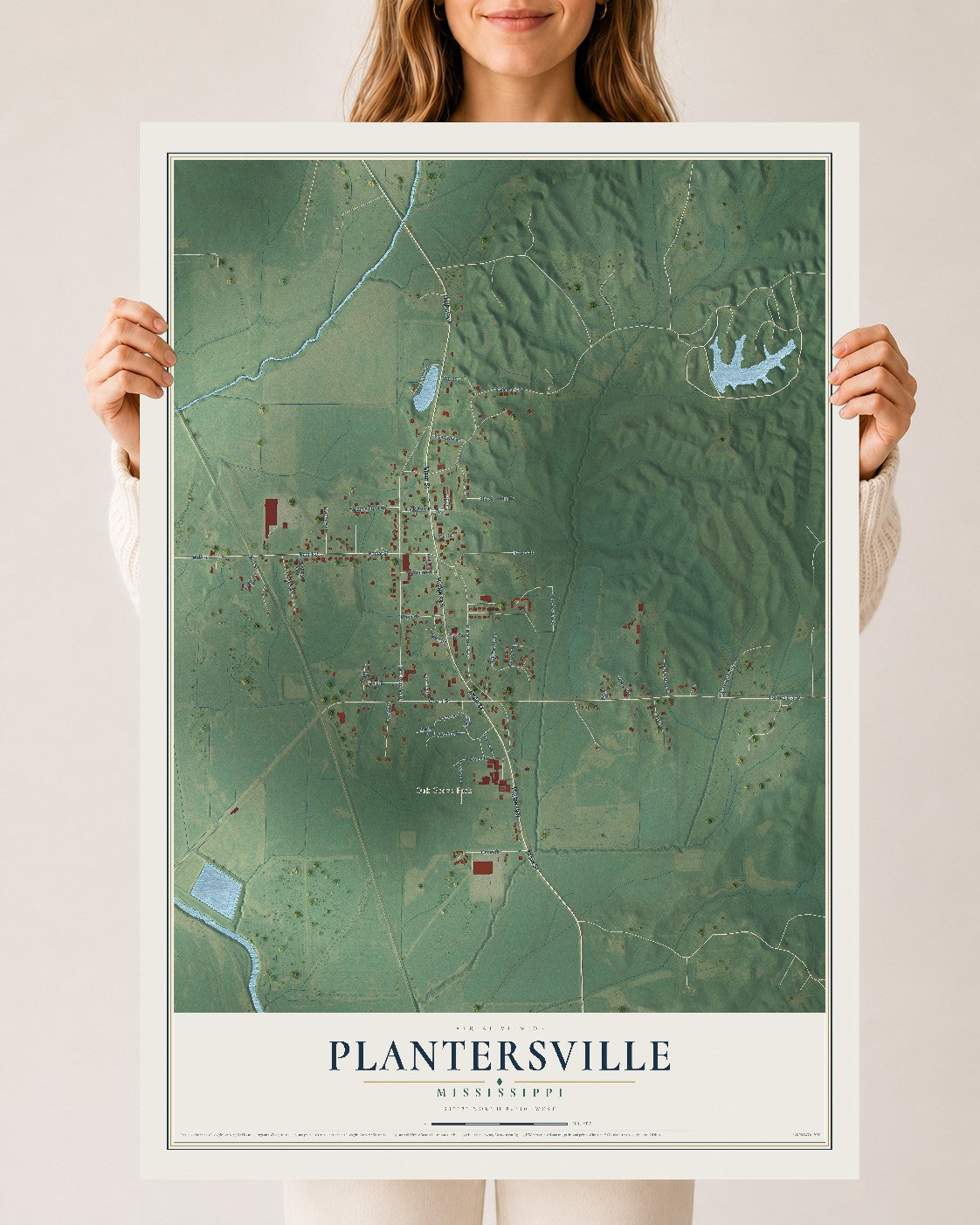 Map of Plantersville, Mississippi, 24 x 36 inch unframed archival matte print