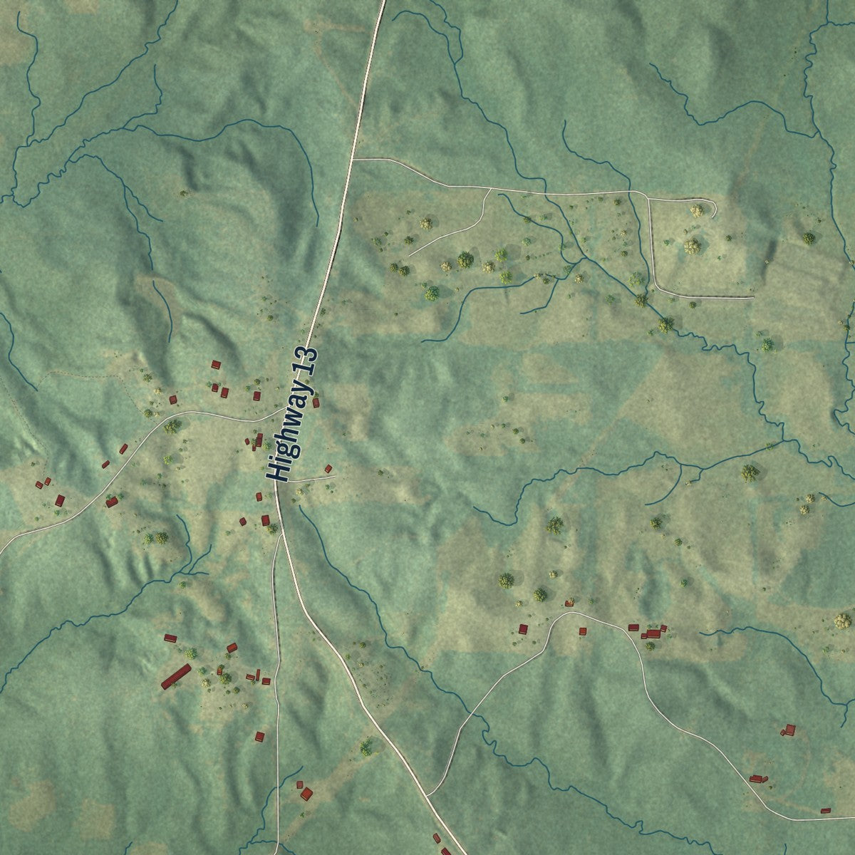 Second close-up of the map of Polkville, Mississippi print showing more streets and buildings