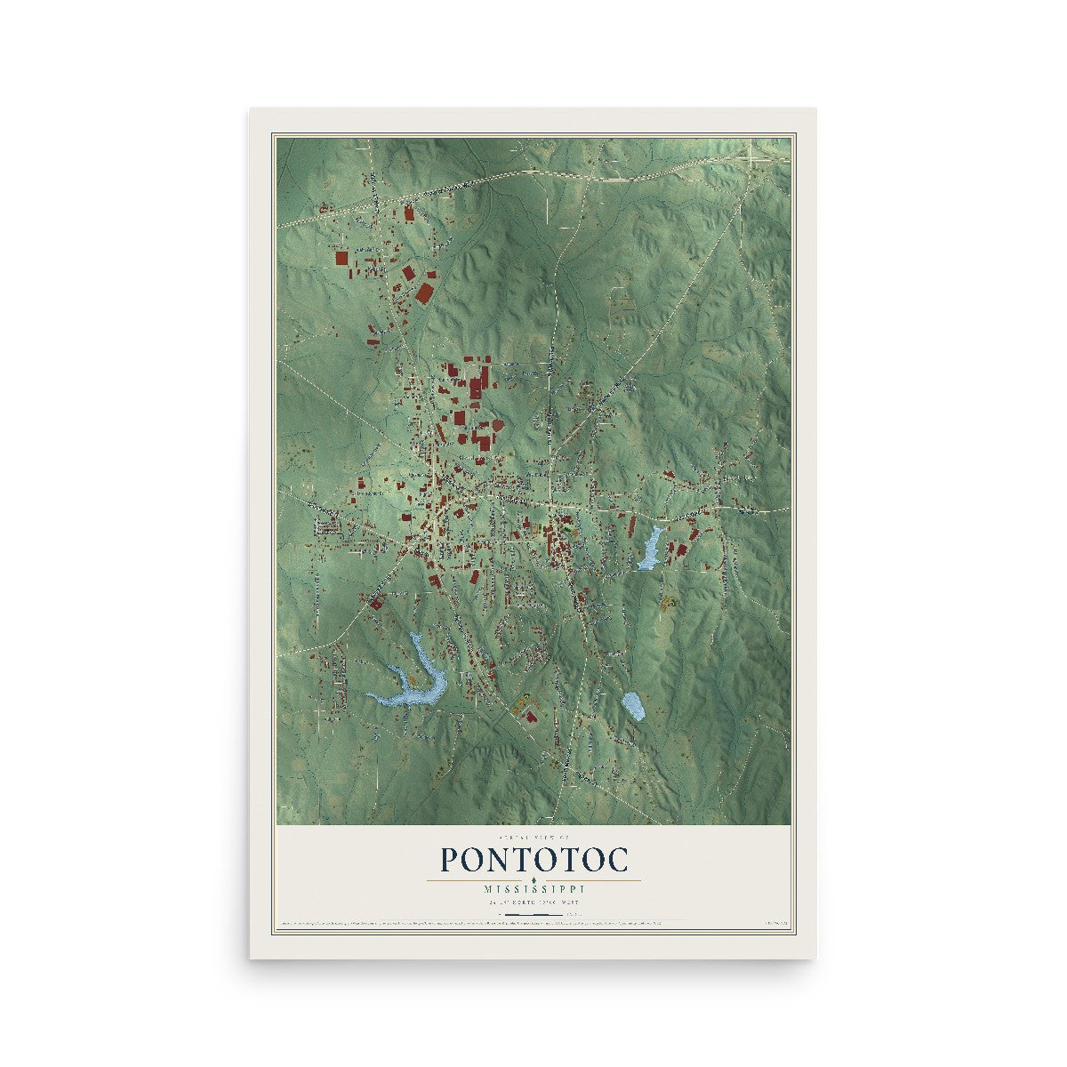 Map of Pontotoc, Mississippi, 12 x 18 inch unframed archival matte print