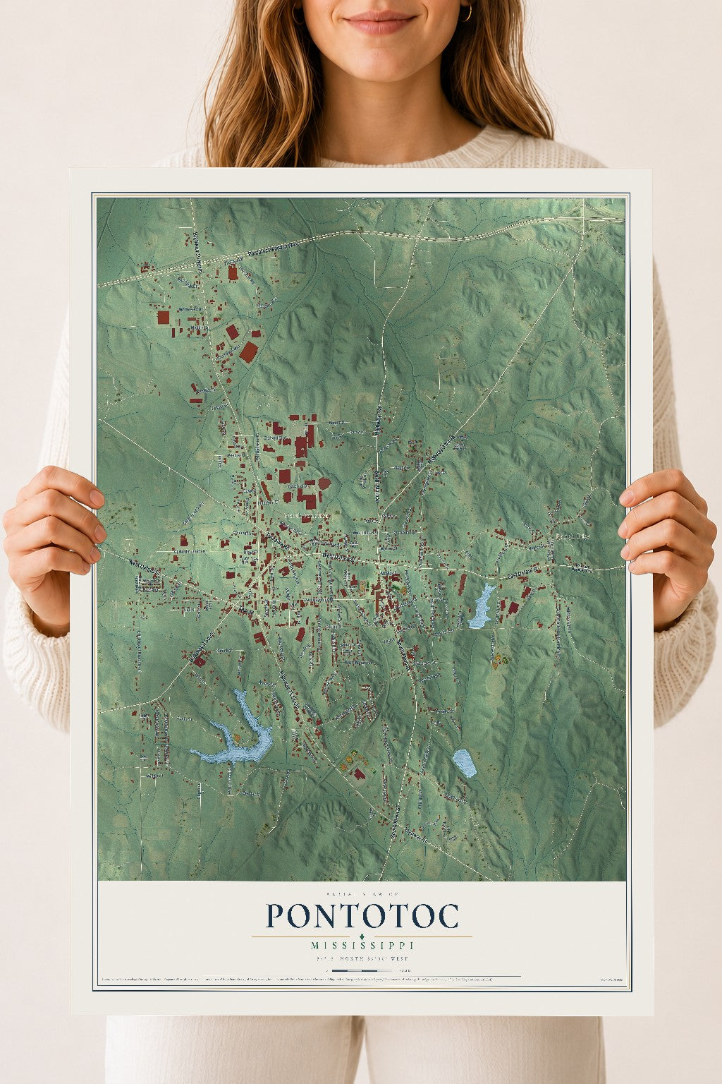 Map of Pontotoc, Mississippi, 18 x 24 inch unframed archival matte print