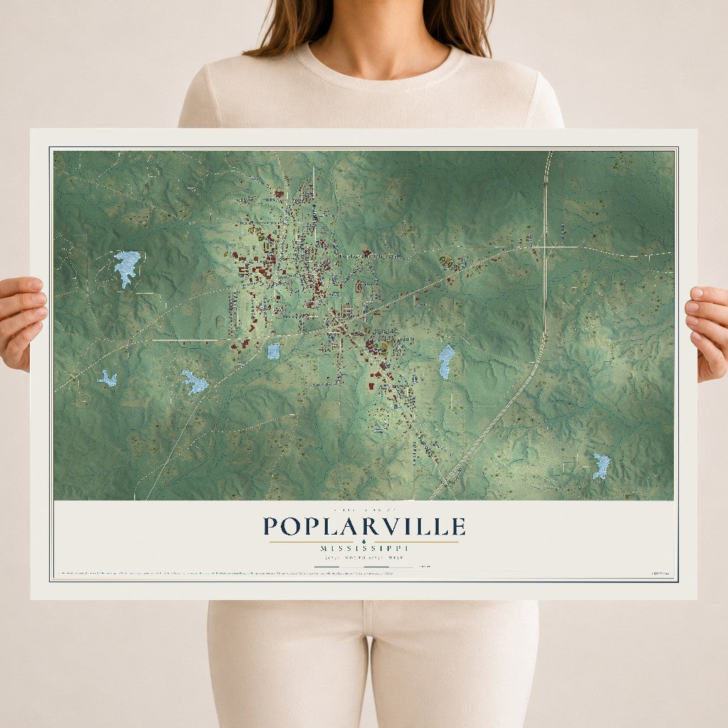 Map of Poplarville, Mississippi, 18 x 24 inch unframed archival matte print