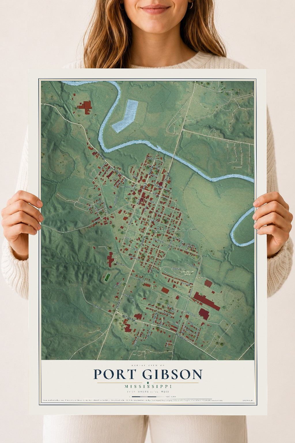 Map of Port Gibson, Mississippi, 18 x 24 inch unframed archival matte print