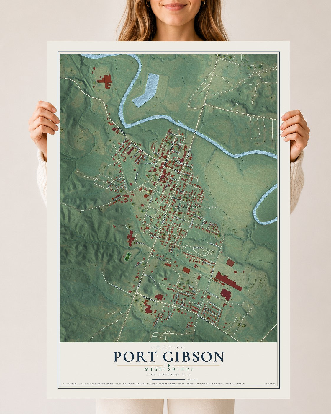 Map of Port Gibson, Mississippi, 24 x 36 inch unframed archival matte print
