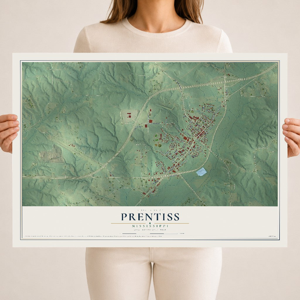 Map of Prentiss, Mississippi, 18 x 24 inch unframed archival matte print