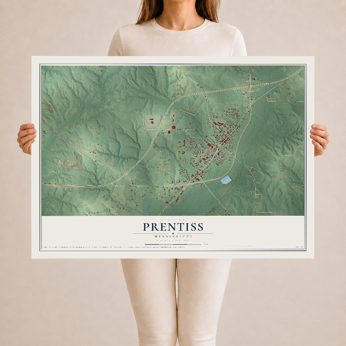 Map of Prentiss, Mississippi, 24 x 36 inch unframed archival matte print