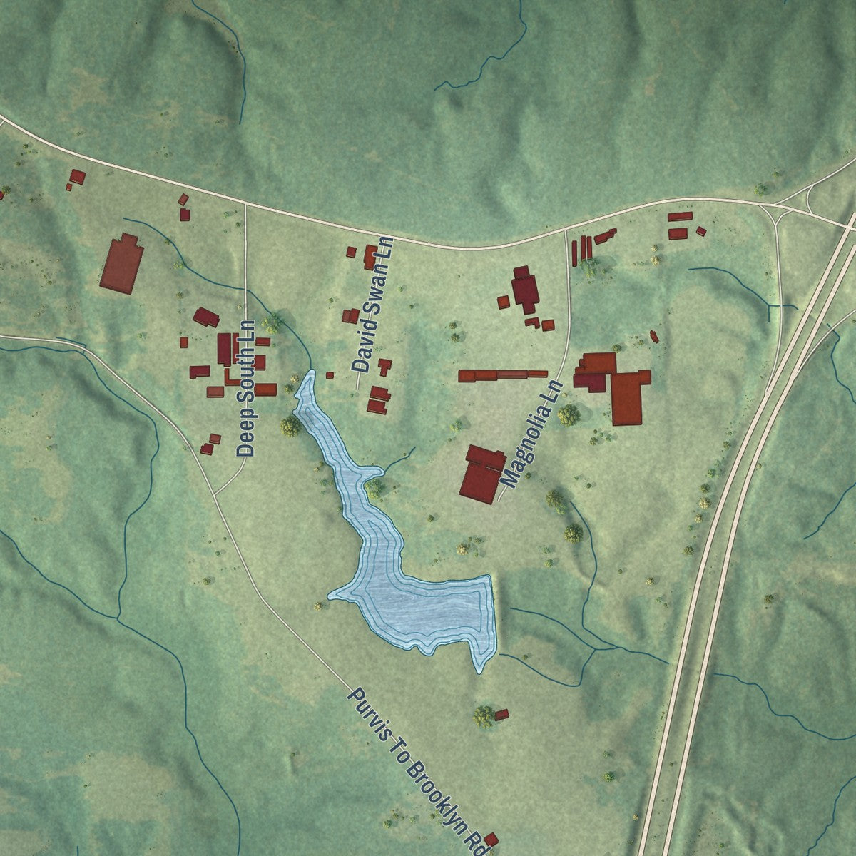 Second close-up of the map of Purvis, Mississippi print showing more streets and buildings