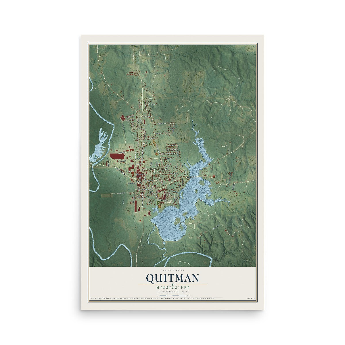 Map of Quitman, Mississippi, 12 x 18 inch unframed archival matte print