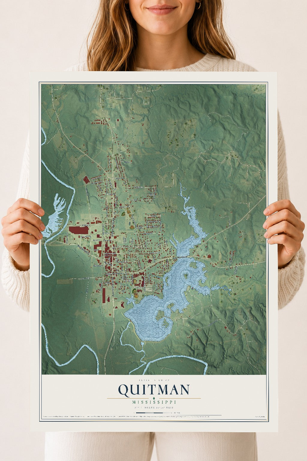 Map of Quitman, Mississippi, 18 x 24 inch unframed archival matte print