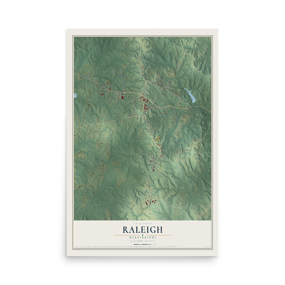 Map of Raleigh, Mississippi, 12 x 18 inch unframed archival matte print