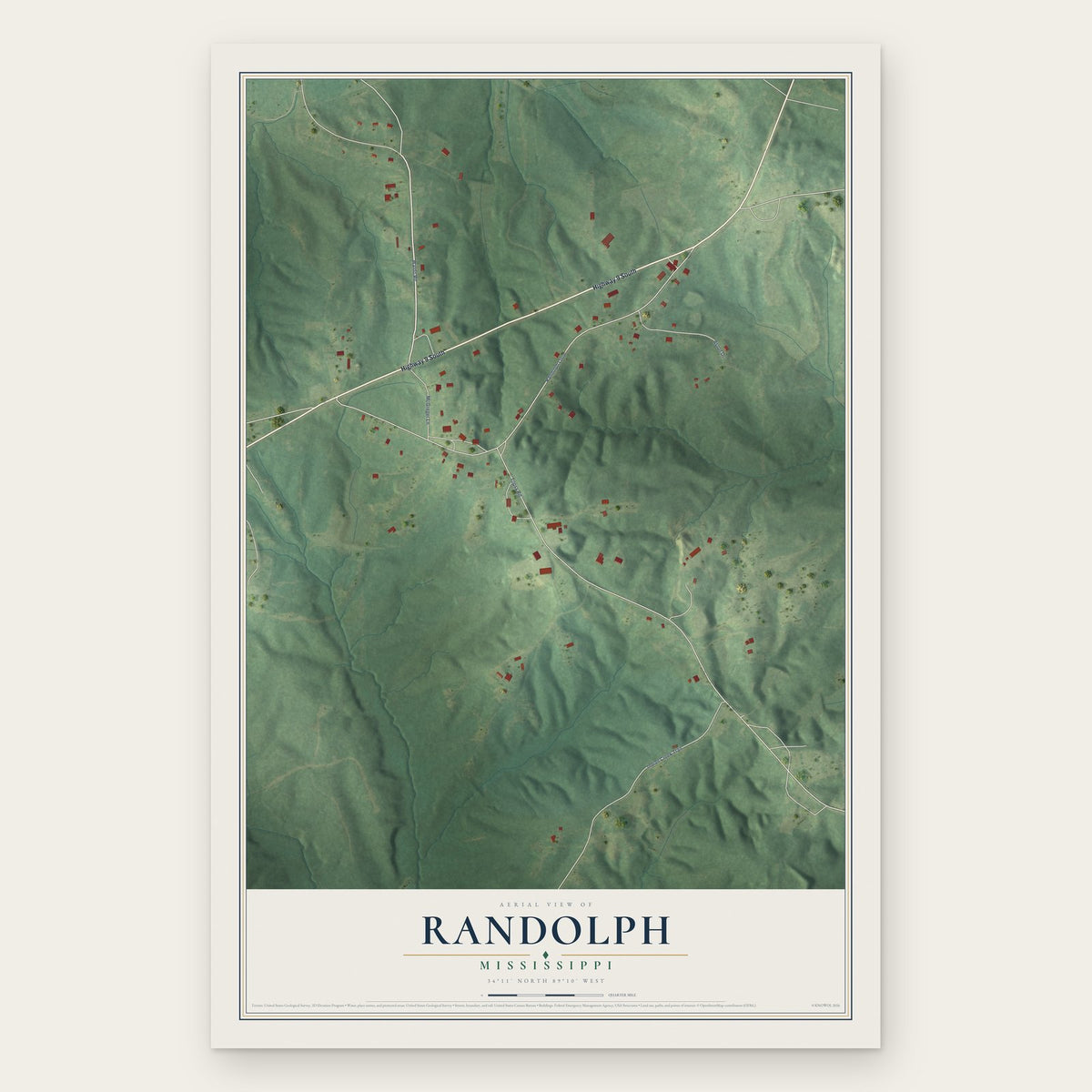 Randolph, Mississippi map print, the full design