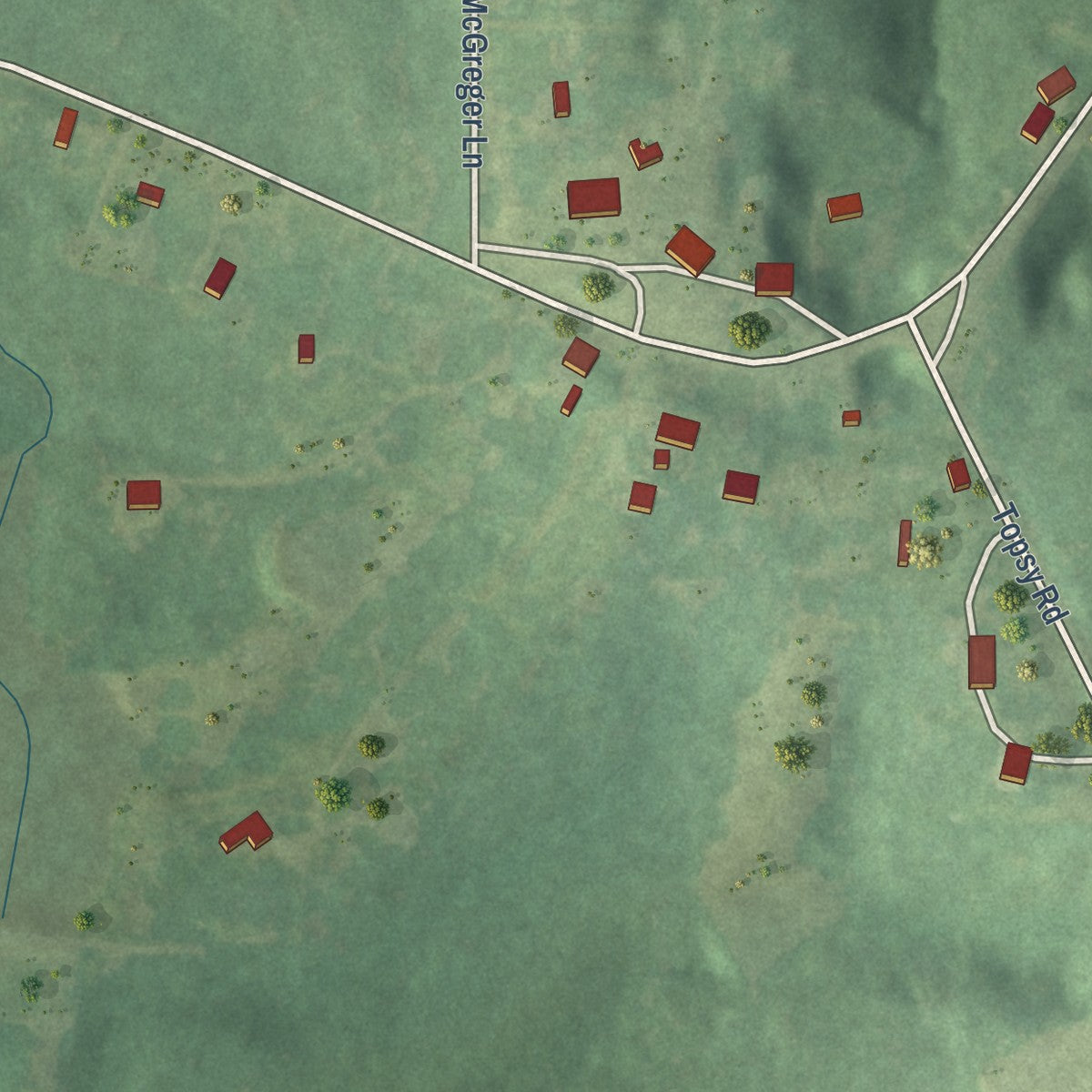 Close-up of the map of Randolph, Mississippi print showing street and building detail
