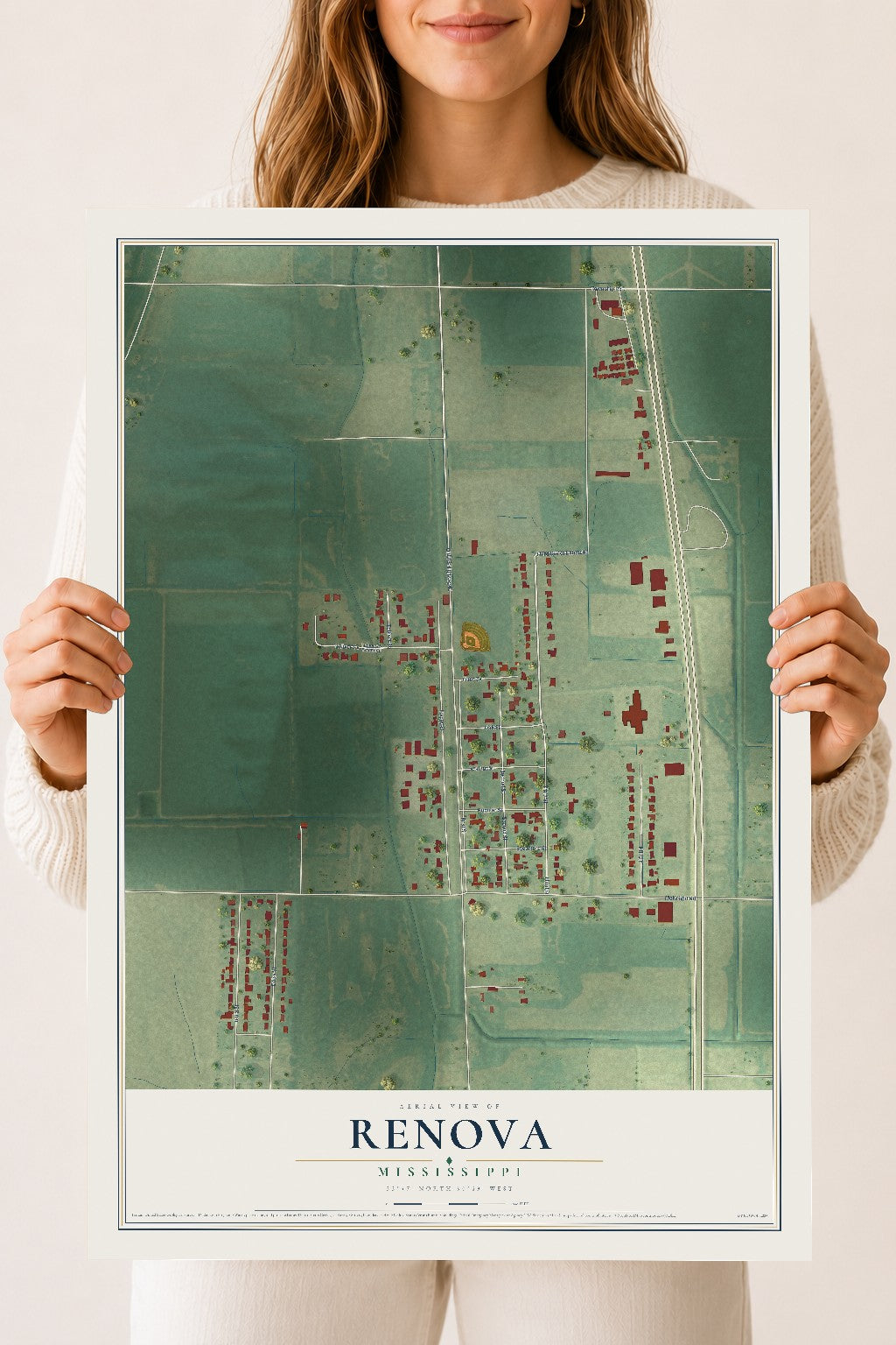 Map of Renova, Mississippi, 18 x 24 inch unframed archival matte print