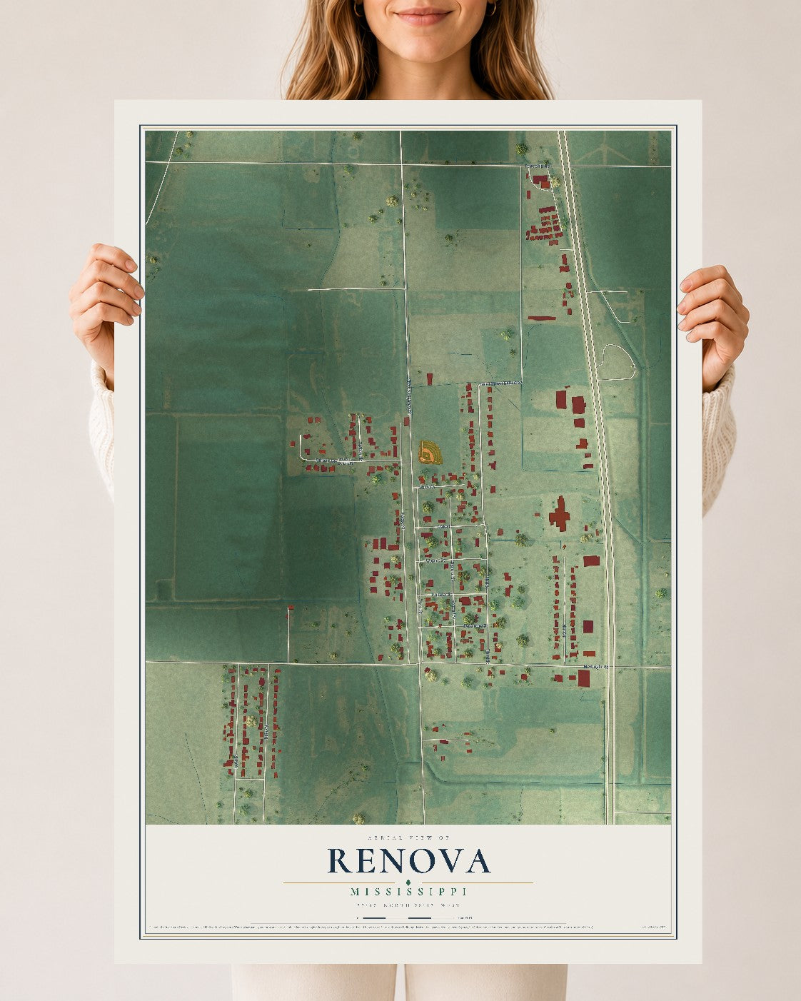 Map of Renova, Mississippi, 24 x 36 inch unframed archival matte print