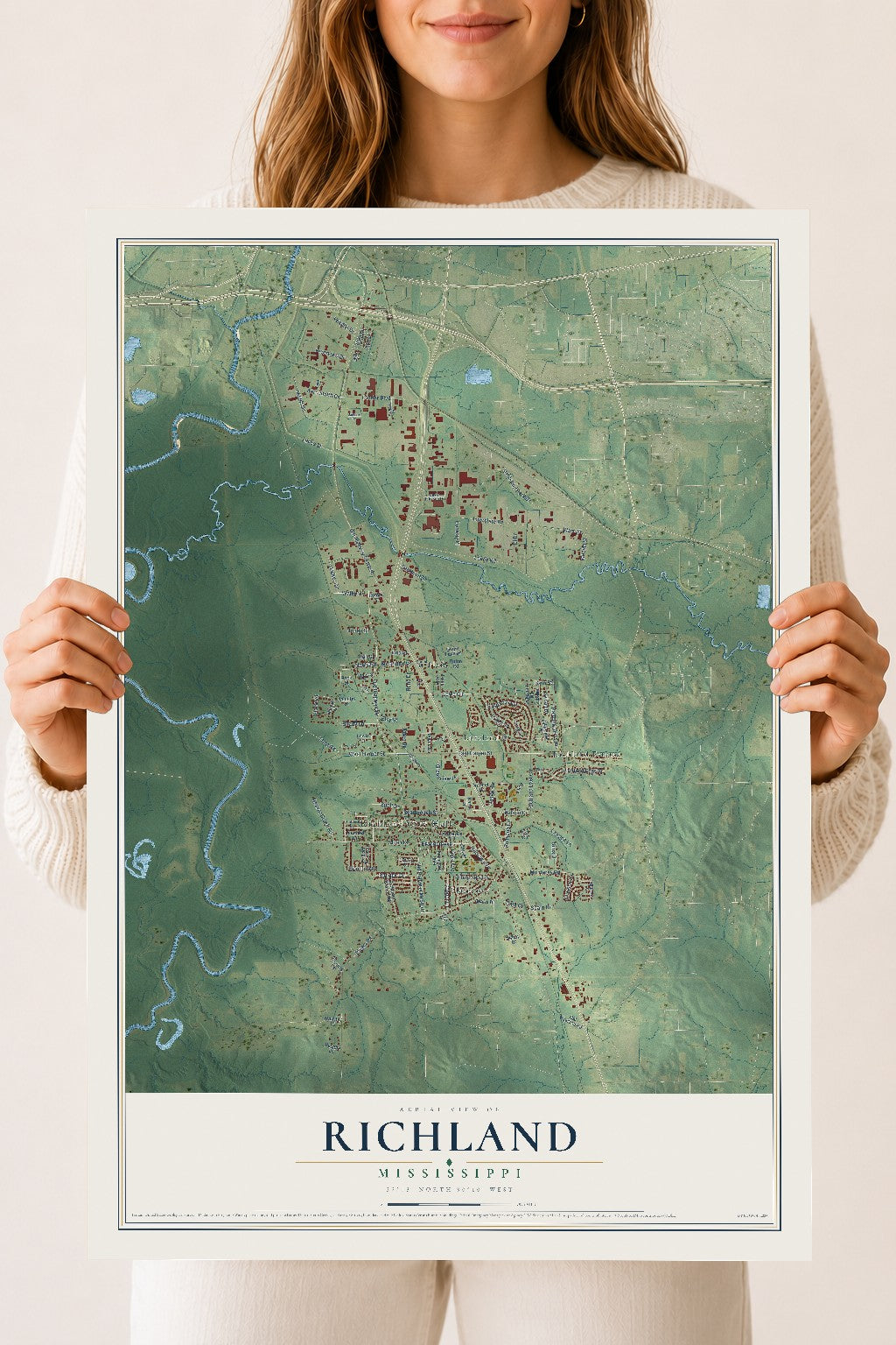 Map of Richland, Mississippi, 18 x 24 inch unframed archival matte print