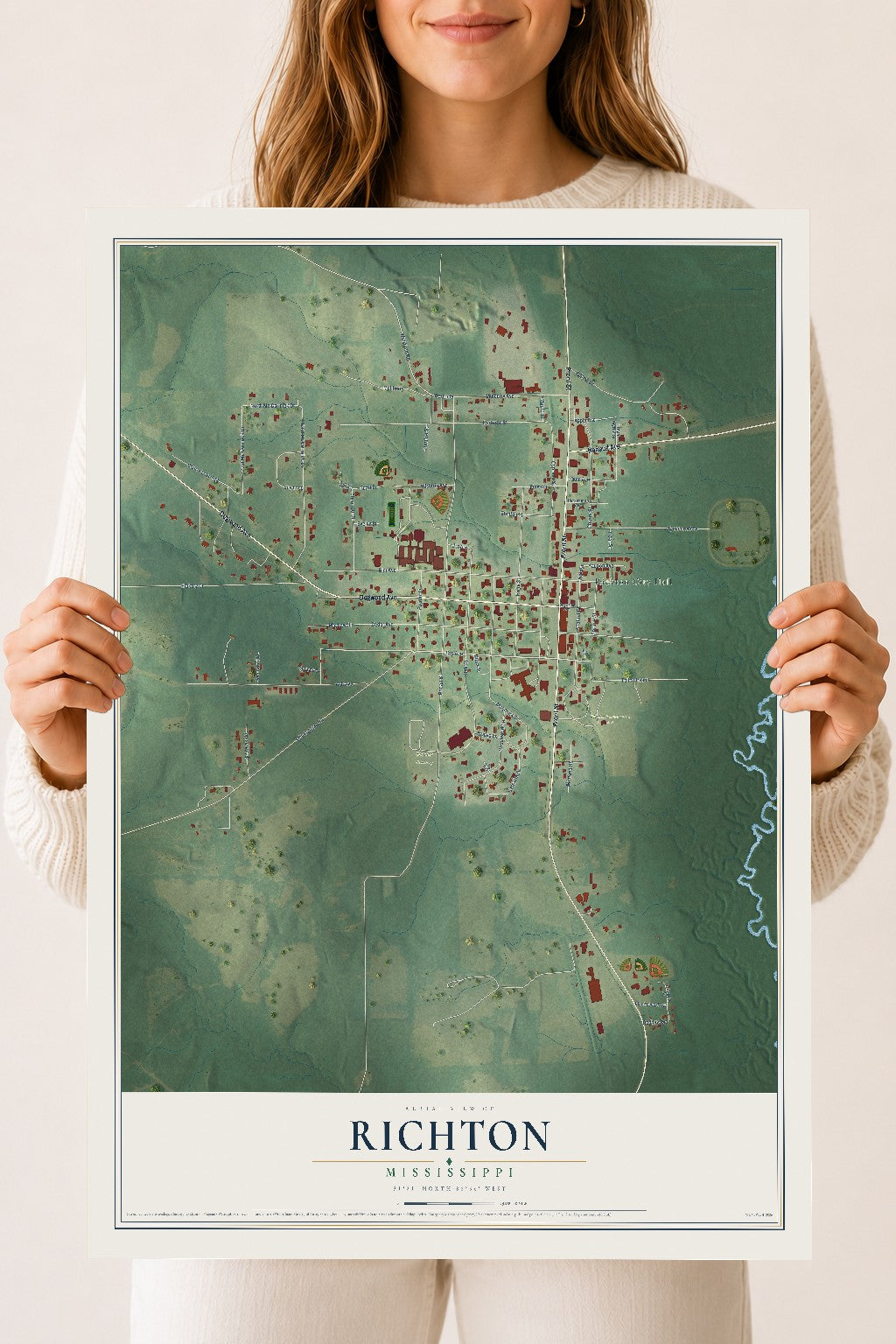Map of Richton, Mississippi, 18 x 24 inch unframed archival matte print