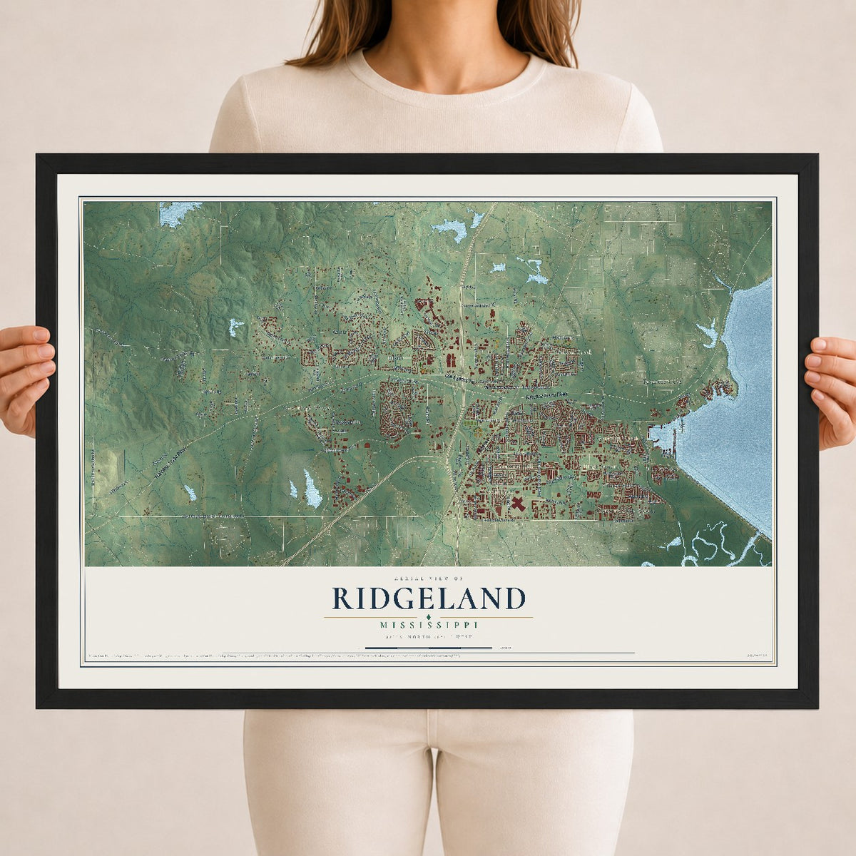 Map of Ridgeland, Mississippi, 18 x 24 inch print in a black wood frame