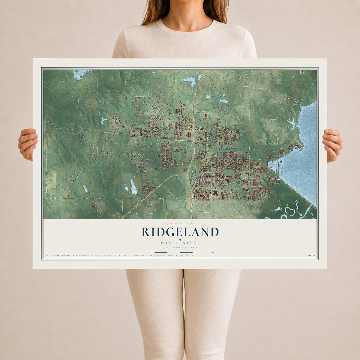 Map of Ridgeland, Mississippi, 24 x 36 inch unframed archival matte print