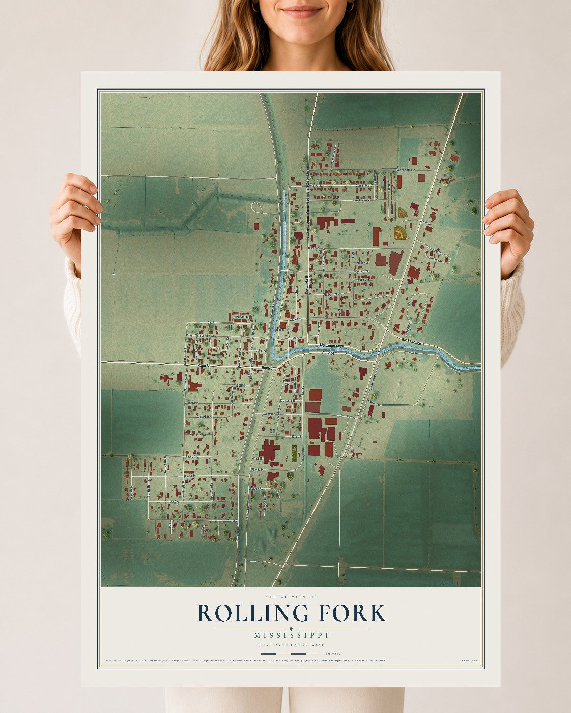 Map of Rolling Fork, Mississippi, 24 x 36 inch unframed archival matte print
