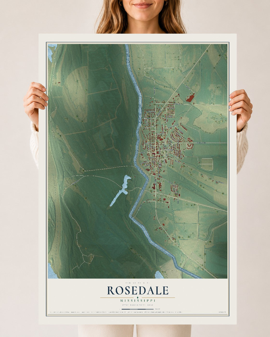 Map of Rosedale, Mississippi, 24 x 36 inch unframed archival matte print