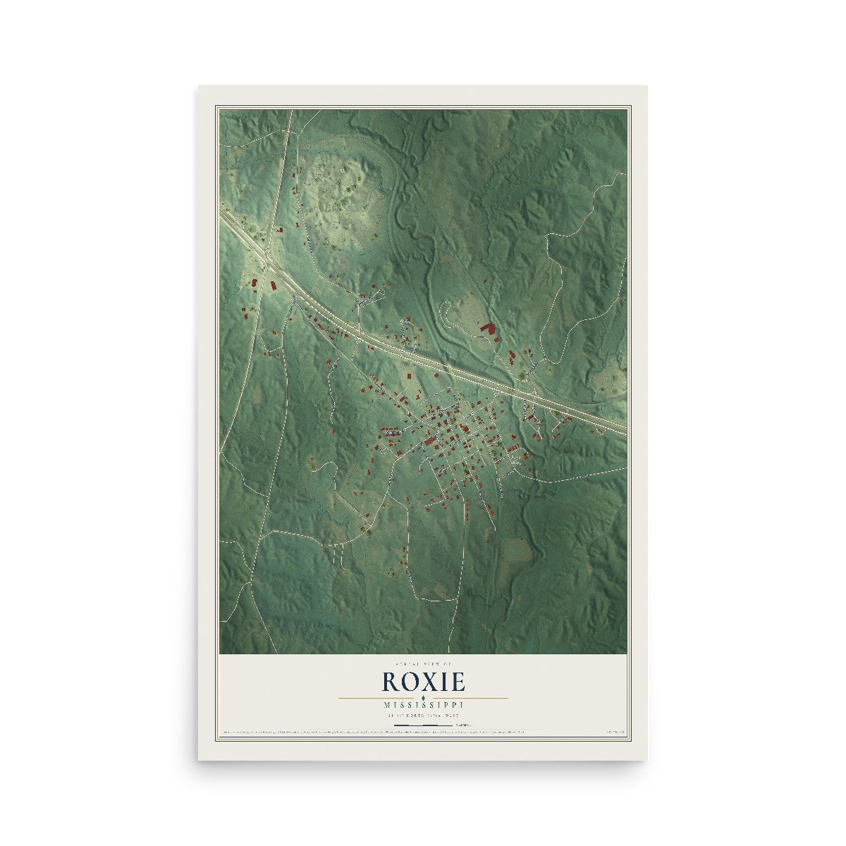 Map of Roxie, Mississippi, 12 x 18 inch unframed archival matte print