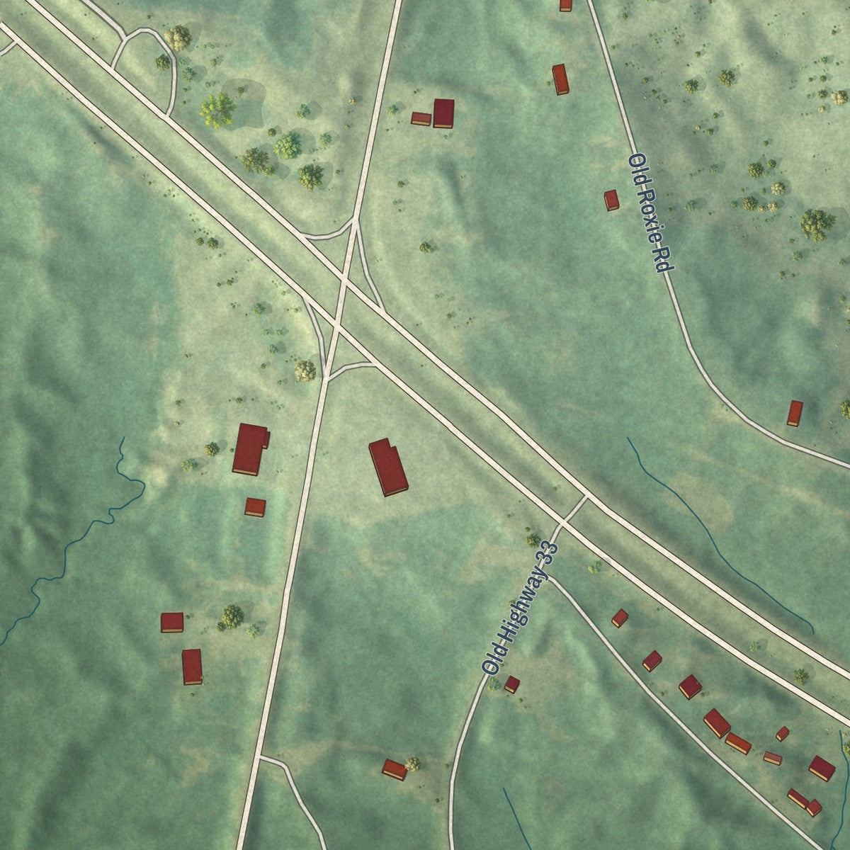 Second close-up of the map of Roxie, Mississippi print showing more streets and buildings