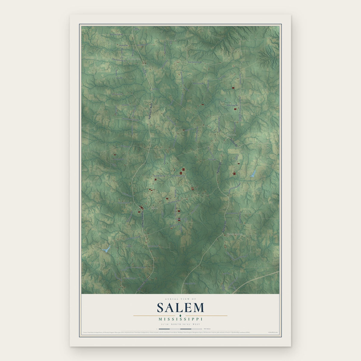Salem, Mississippi map print, the full design