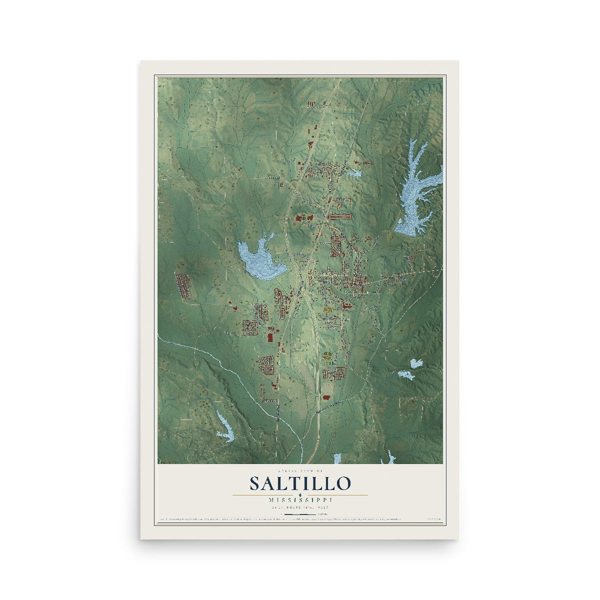 Map of Saltillo, Mississippi, 12 x 18 inch unframed archival matte print