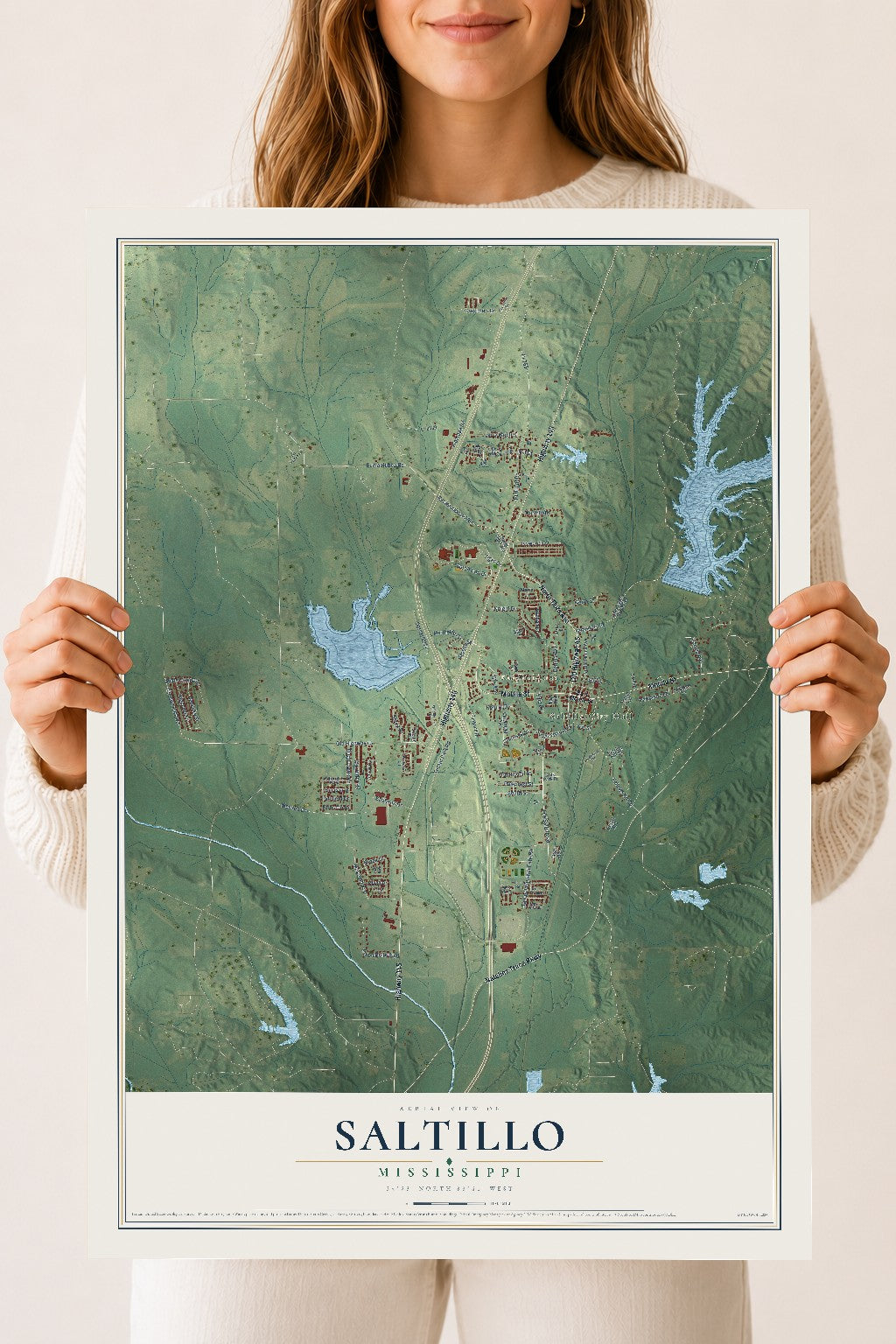 Map of Saltillo, Mississippi, 18 x 24 inch unframed archival matte print