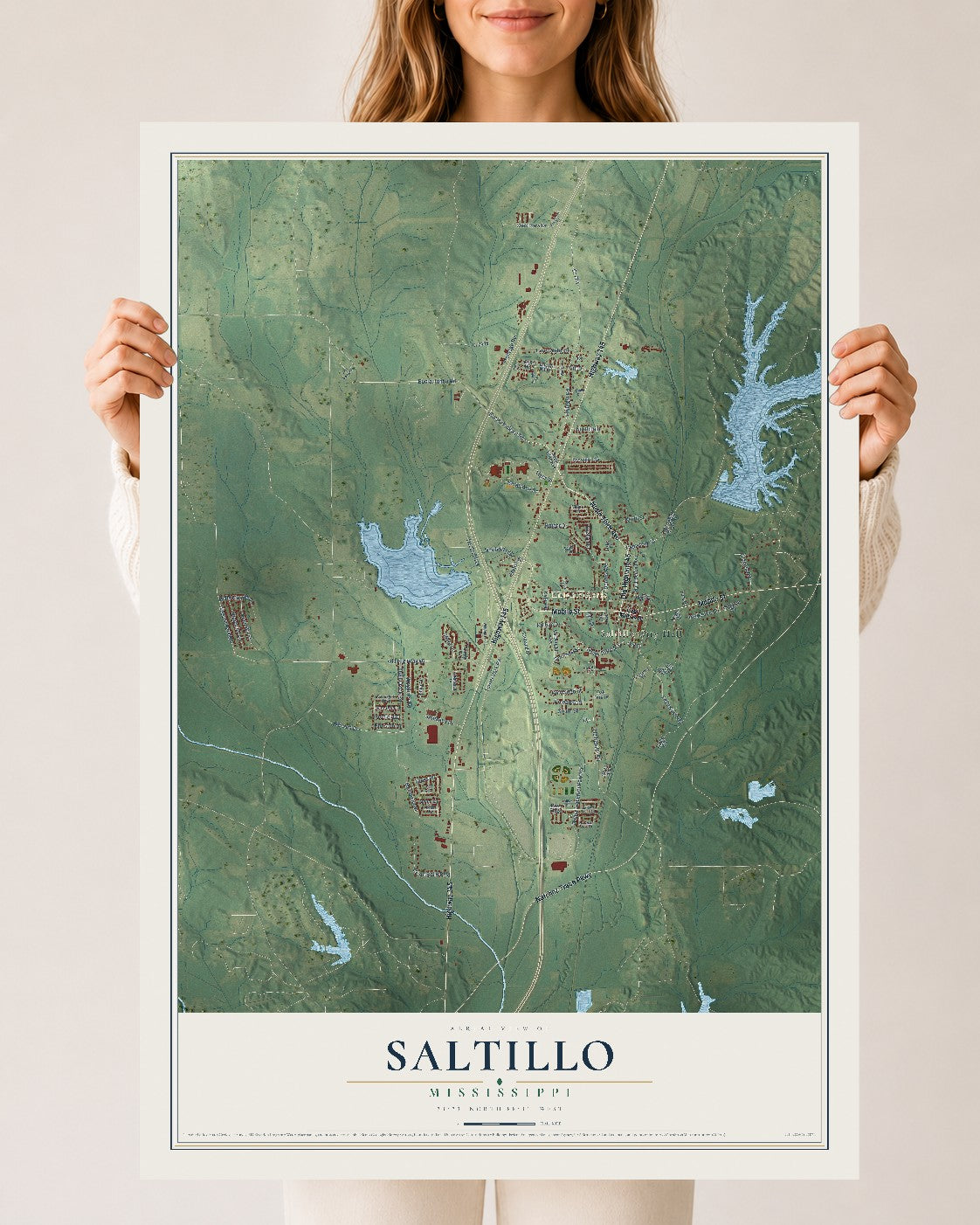 Map of Saltillo, Mississippi, 24 x 36 inch unframed archival matte print