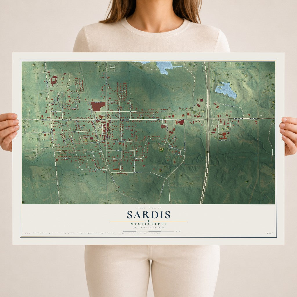 Map of Sardis, Mississippi, 18 x 24 inch unframed archival matte print