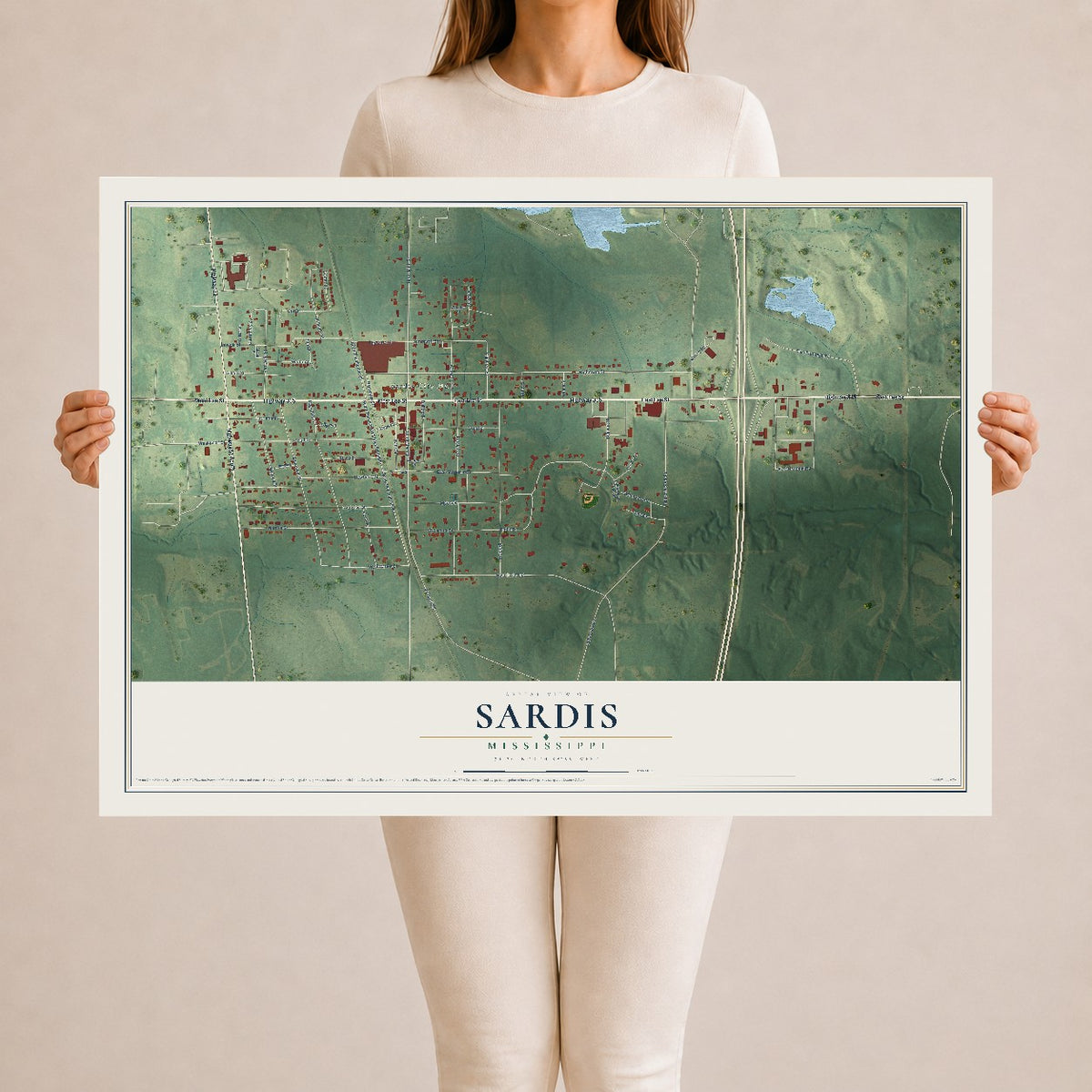 Map of Sardis, Mississippi, 24 x 36 inch unframed archival matte print
