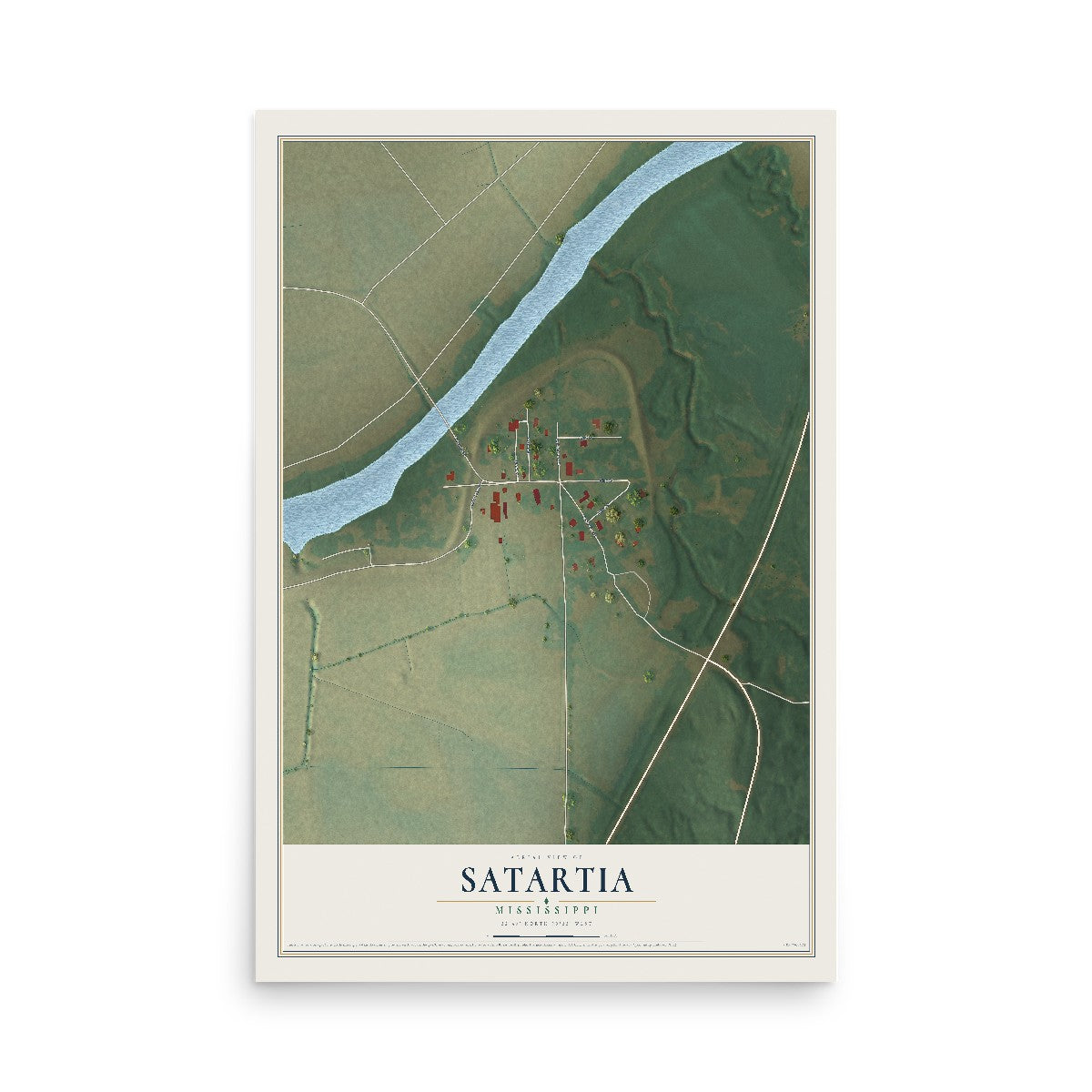 Map of Satartia, Mississippi, 12 x 18 inch unframed archival matte print
