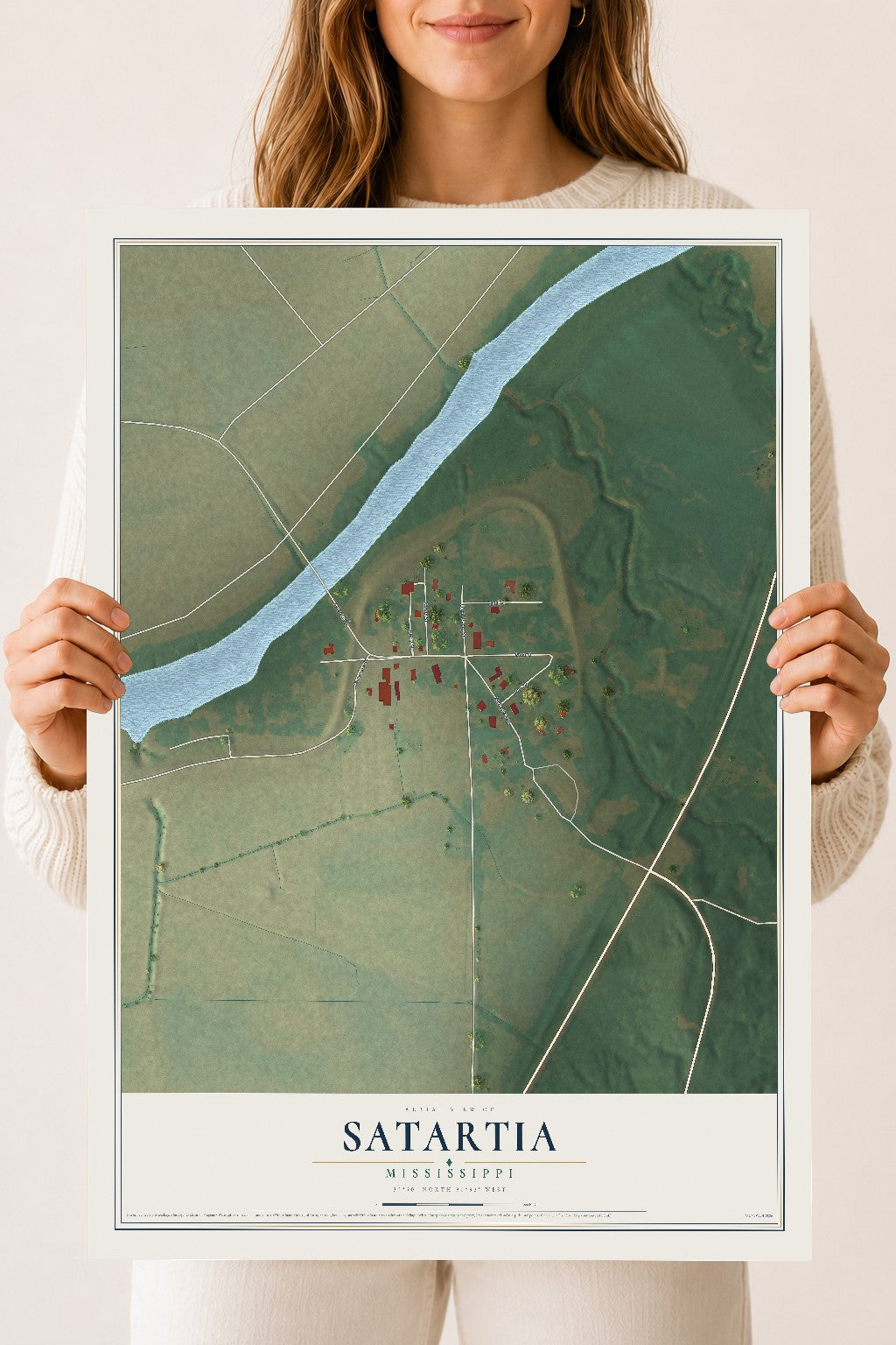 Map of Satartia, Mississippi, 18 x 24 inch unframed archival matte print