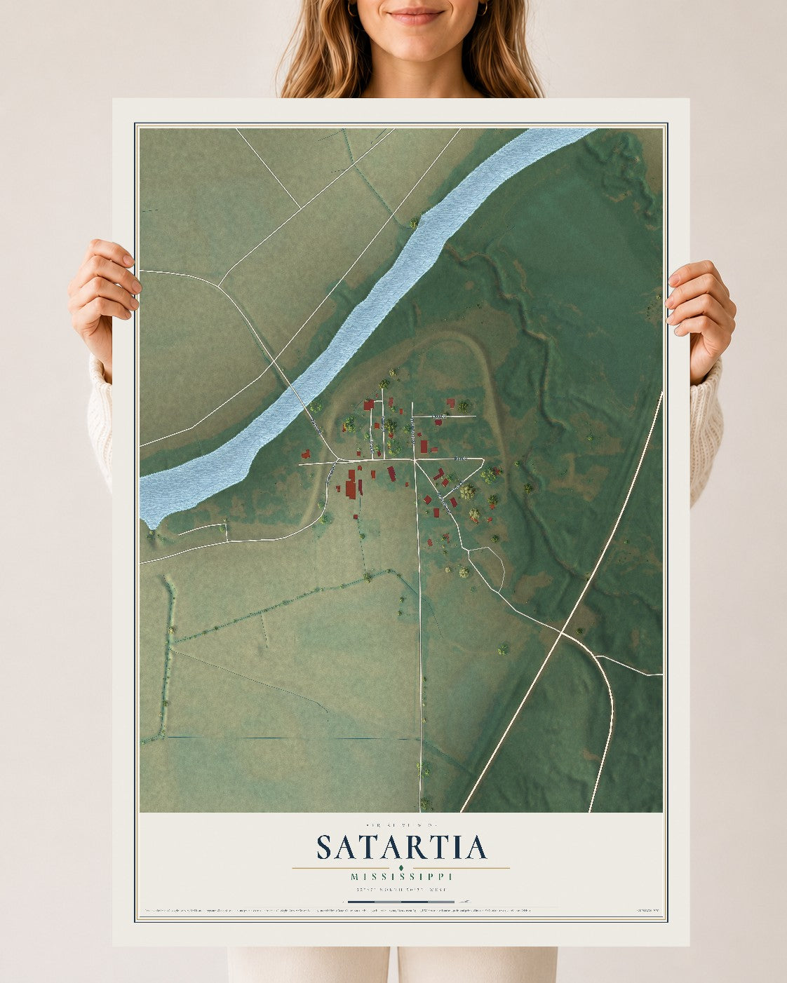 Map of Satartia, Mississippi, 24 x 36 inch unframed archival matte print