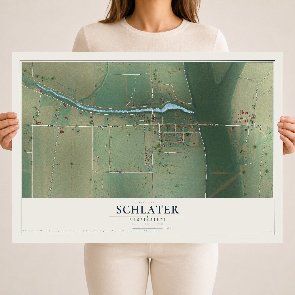 Map of Schlater, Mississippi, 18 x 24 inch unframed archival matte print