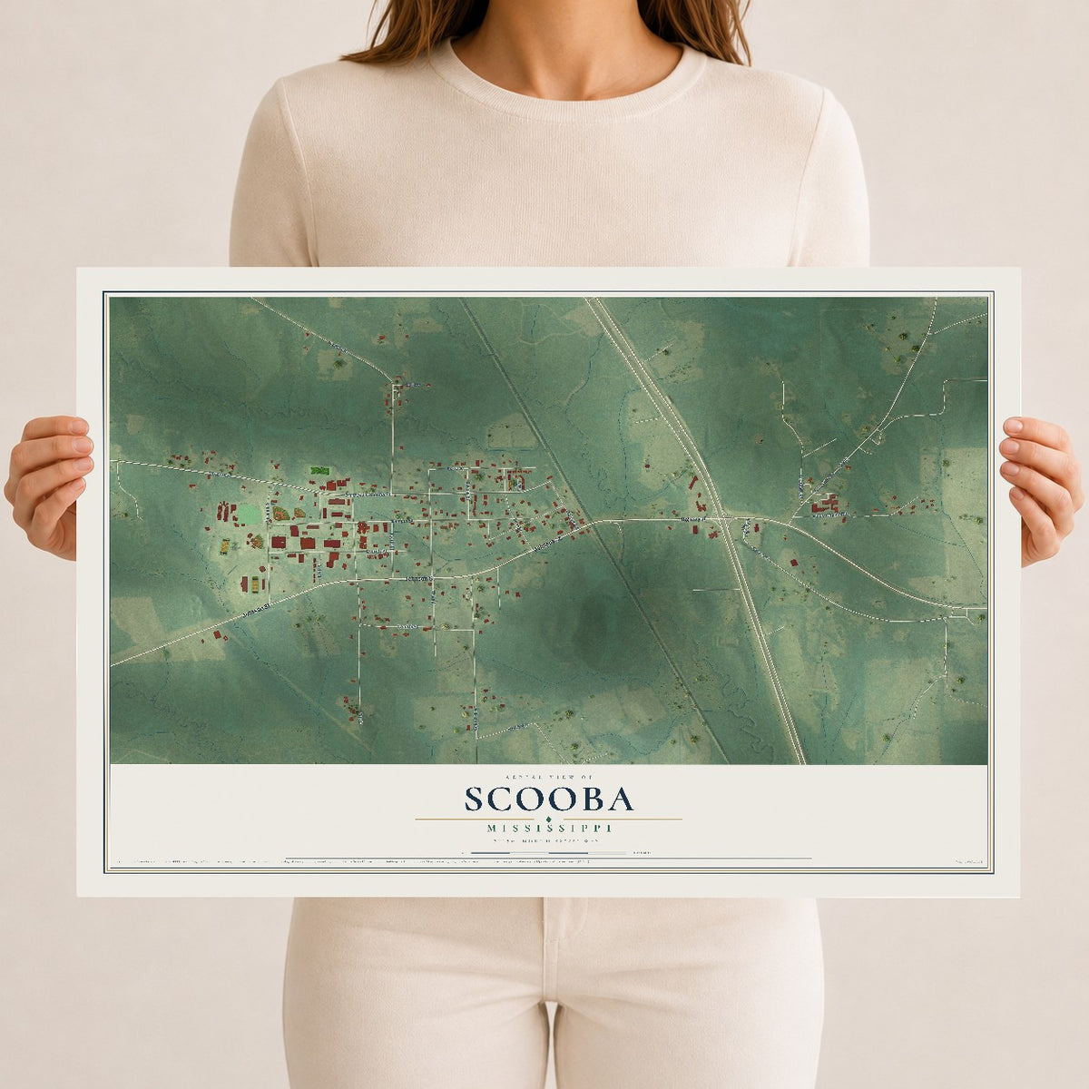 Map of Scooba, Mississippi, 12 x 18 inch unframed archival matte print