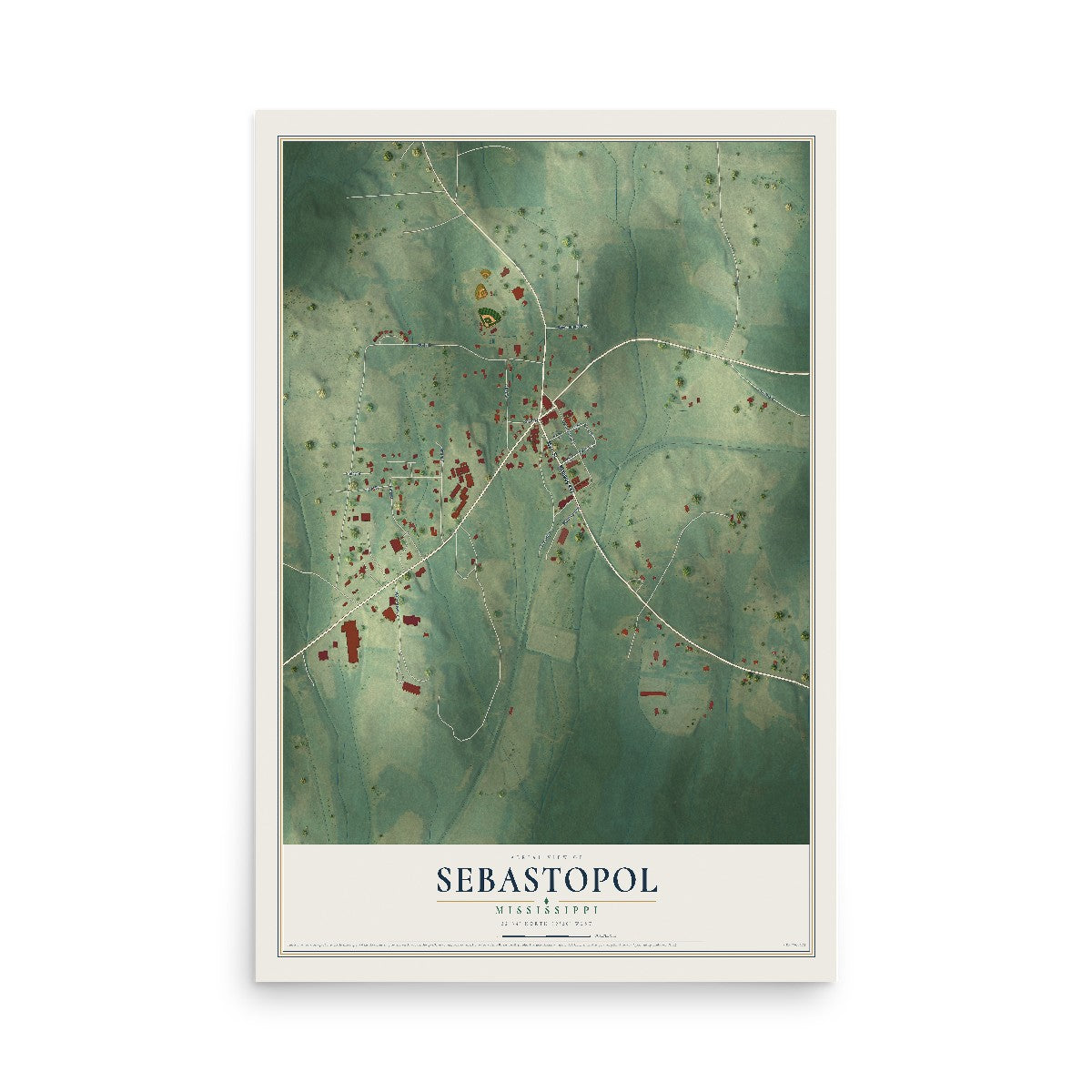 Map of Sebastopol, Mississippi, 12 x 18 inch unframed archival matte print