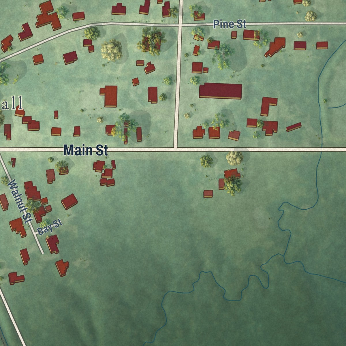 Second close-up of the map of Seminary, Mississippi print showing more streets and buildings